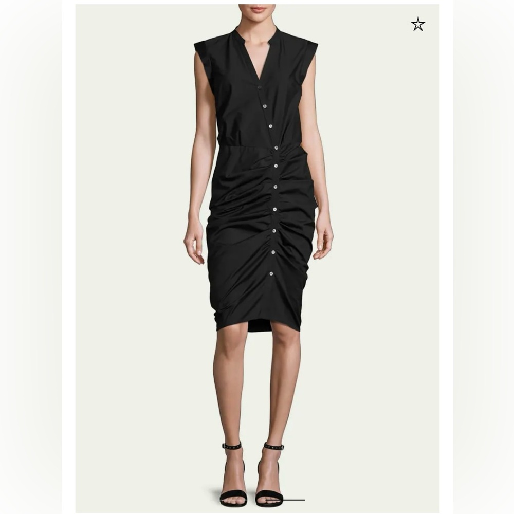 Veronica Beard Sleeveless Ruched Poplin Shirtdress